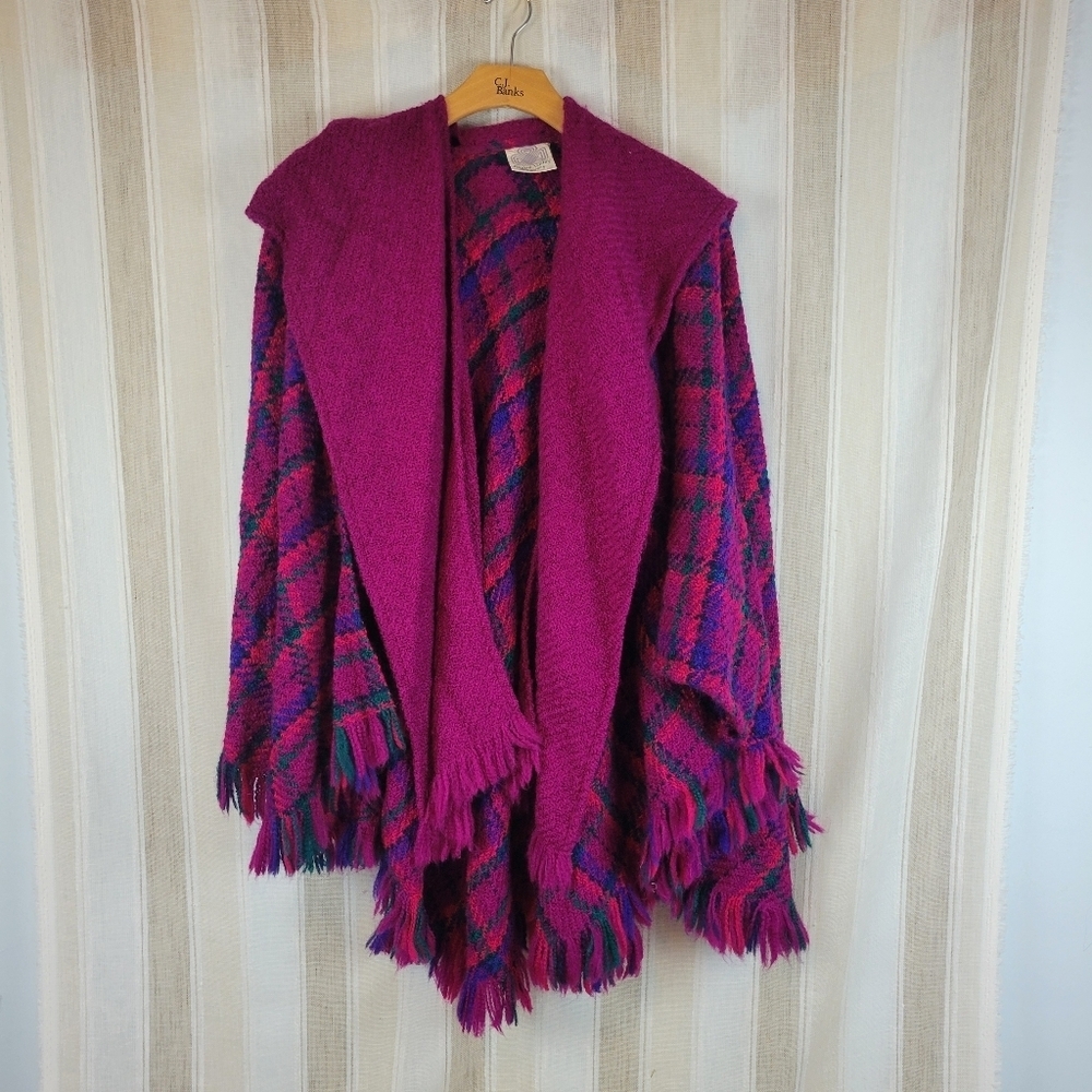 Boyne Valley Weavers Handmade In Ireland Poncho Sweater Pink Purple‎ One Size
